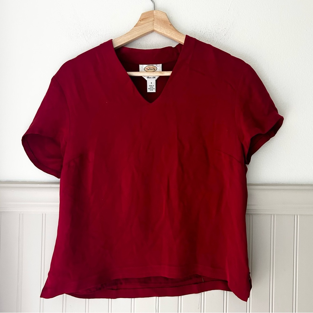 Vintage Talbots Silk Rich Red V-Neck 100% Silk Blouse size 8